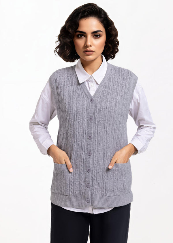 Grey-V-Cardigan Sando Sweater (25Y-216-67)
