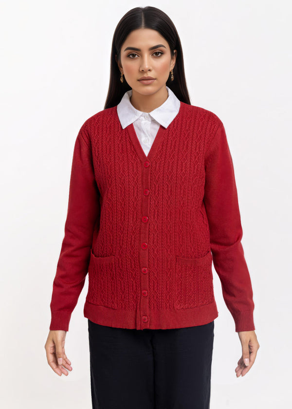 Maroon-V-Cardigan Full Sleeves Sweater (25Y-217-67)
