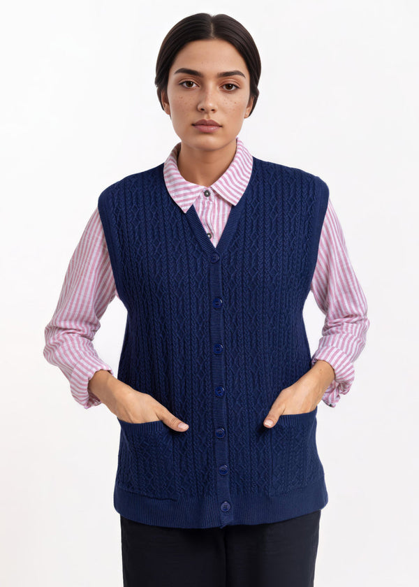 Navy-V-Cardigan Sando Sweater (25Y-218-67)