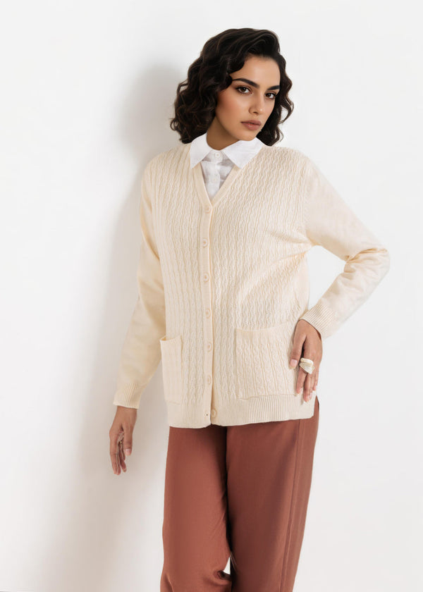 O-White-V-Cardigan Full Sleeves Sweater (25Y-219-67)