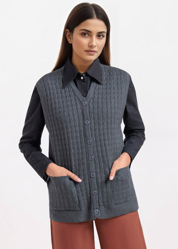 Charcoal-V-Cardigan Sando Sweater (25Y-220-67)