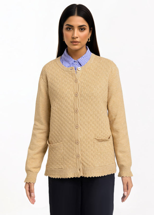 Beige-R-Neck Cardigan Full Sleeves Sweater (25Y-221-67)