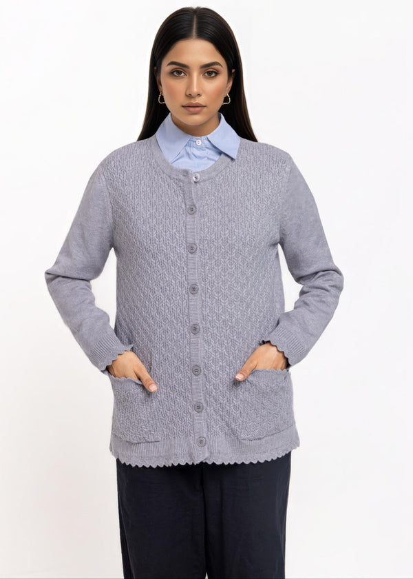 Grey-R-Neck Cardigan Full Sleeves Sweater (25Y-221-67)