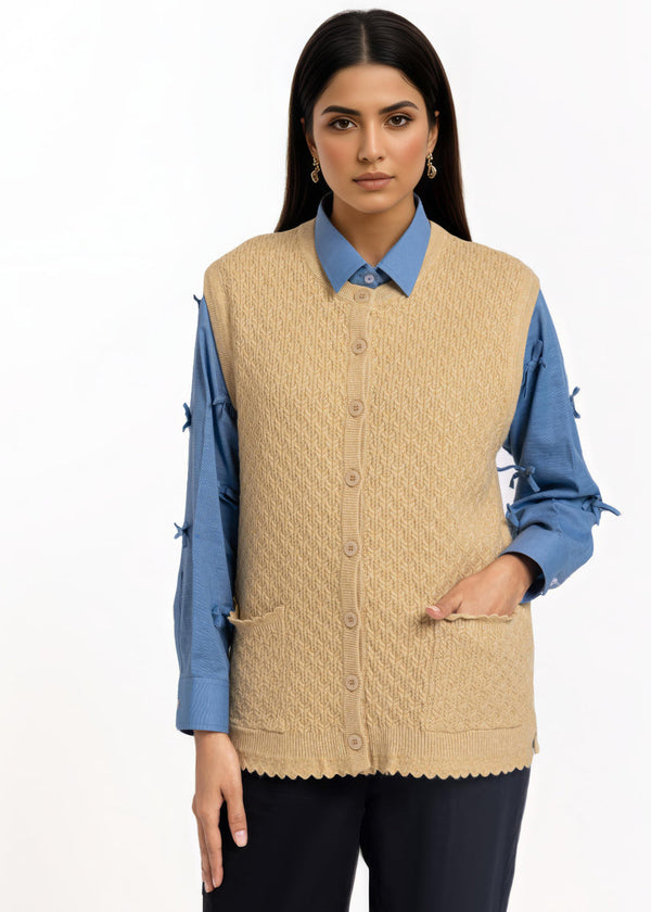 Beige-R-Neck Cardigan Sando Sweater (25Y-222-67)