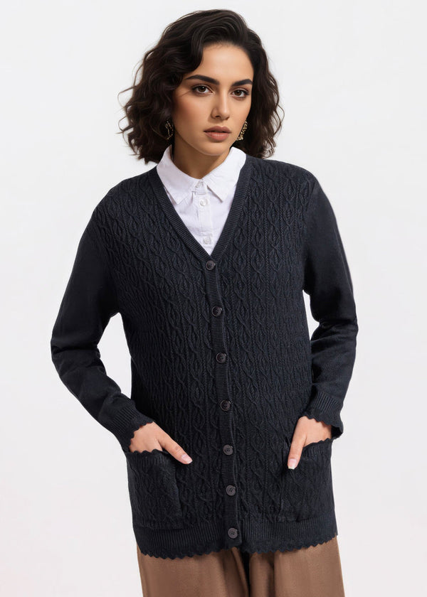 Black-V-Cardigan Full Sleeves Sweater (25Y-223-67)