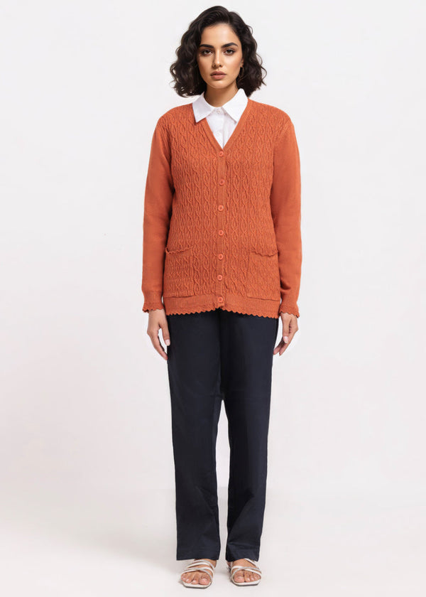 Rust-V-Cardigan Full Sleeves Sweater (25Y-223-67)
