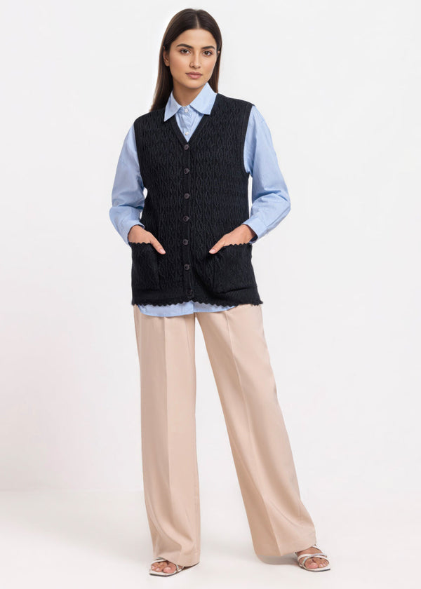 Black-V-Cardigan Sando Sweater (25Y-224-67)