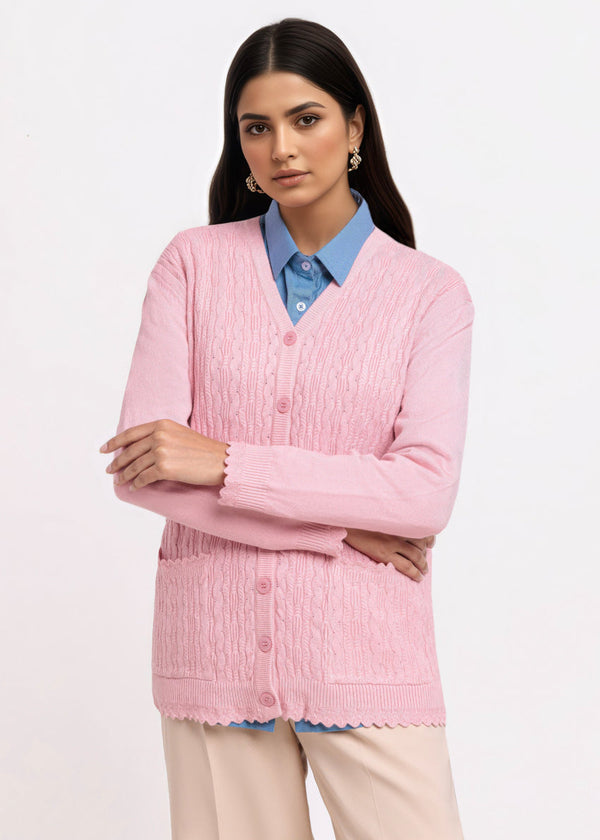 Pink-V-Cardigan Full Sleeves Sweater (25Y-225-67)