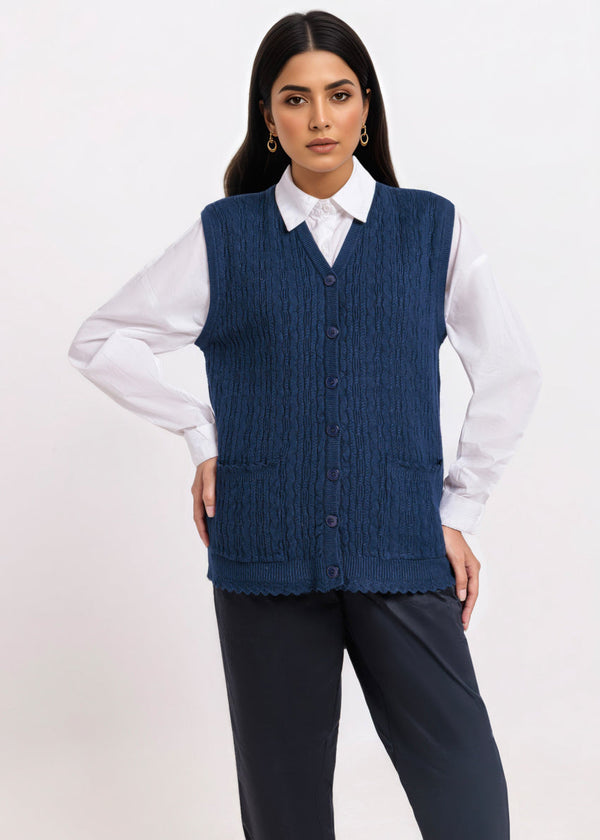 Navy-V-Cardigan Sando Sweater (25Y-226-67)