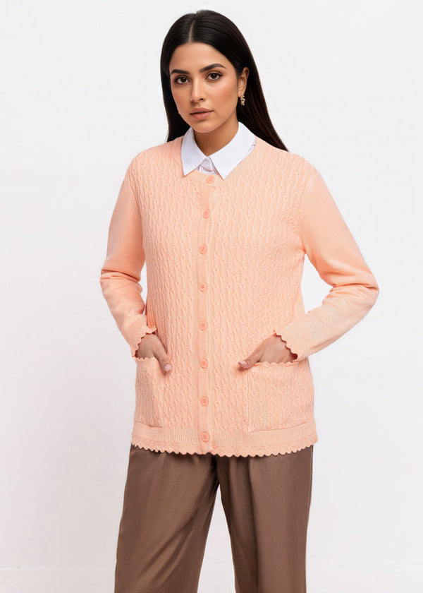 L-Peach-R-Neck Cardigan Full Sleeves Sweater (25Y-227-67)