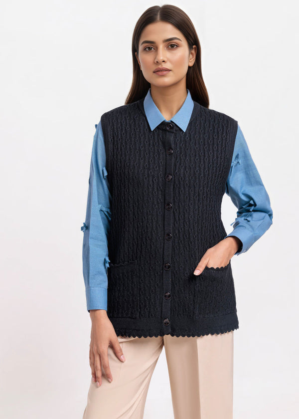 Black-R-Neck Cardigan Sando Sweater (25Y-228-67)