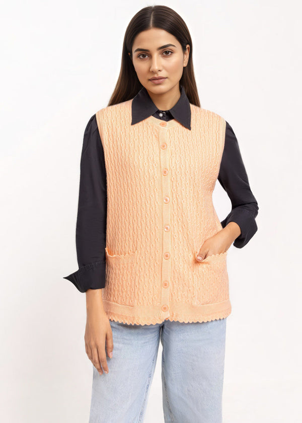 L-Peach-R-Neck Cardigan Sando Sweater (25Y-228-67)
