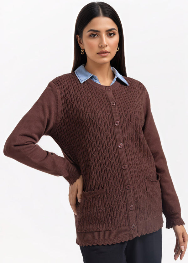 D-Brown-R-Neck Cardigan Full Sleeves Sweater (25Y-229-67)