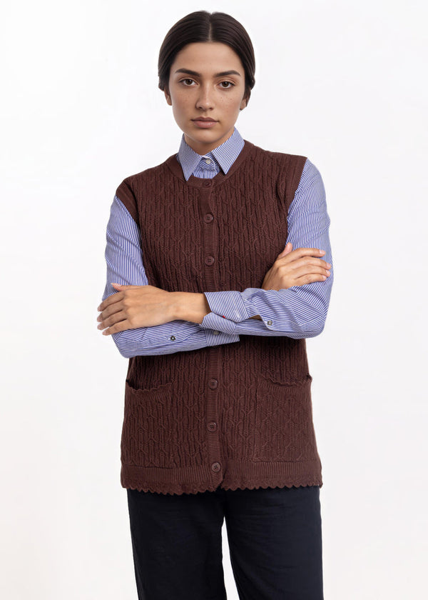D-Brown-R-Neck Cardigan Sando Sweater (25Y-230-67)