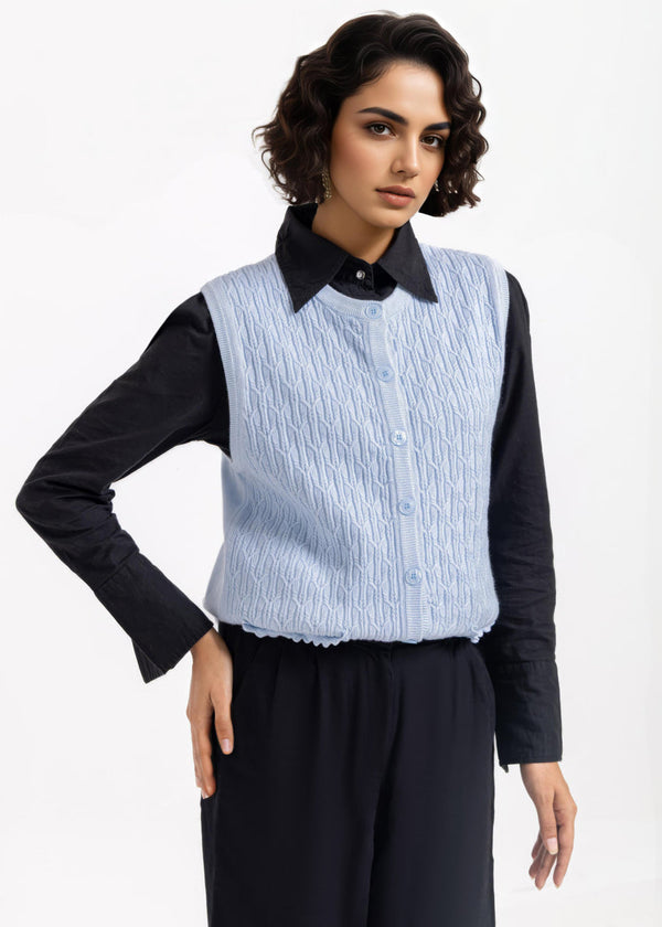 Sky-Blue-R-Neck Cardigan Sando Sweater (25Y-230-67)