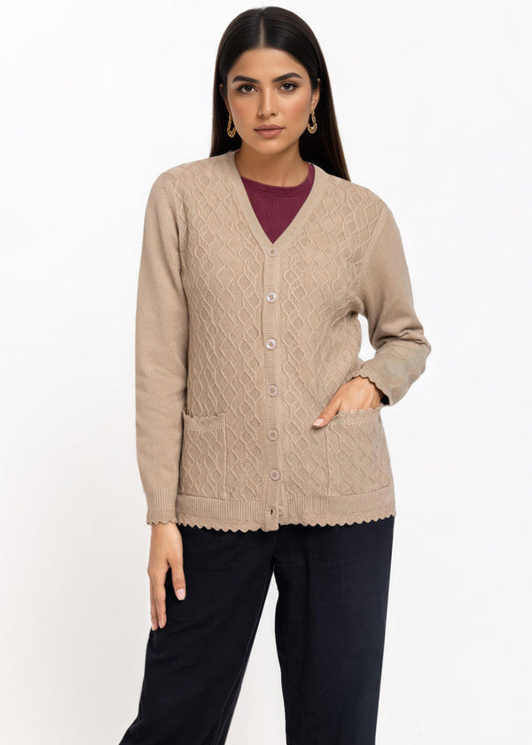 Beige-V-Cardigan Full Sleeves Sweater (25Y-231-67)