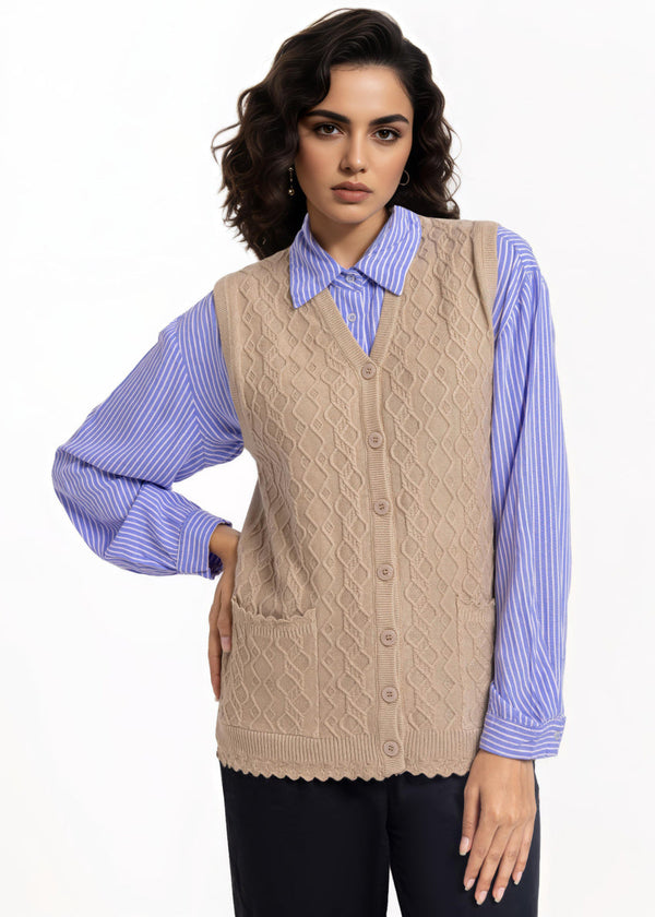 Beige-V-Cardigan Sando Sweater (25Y-232-67)