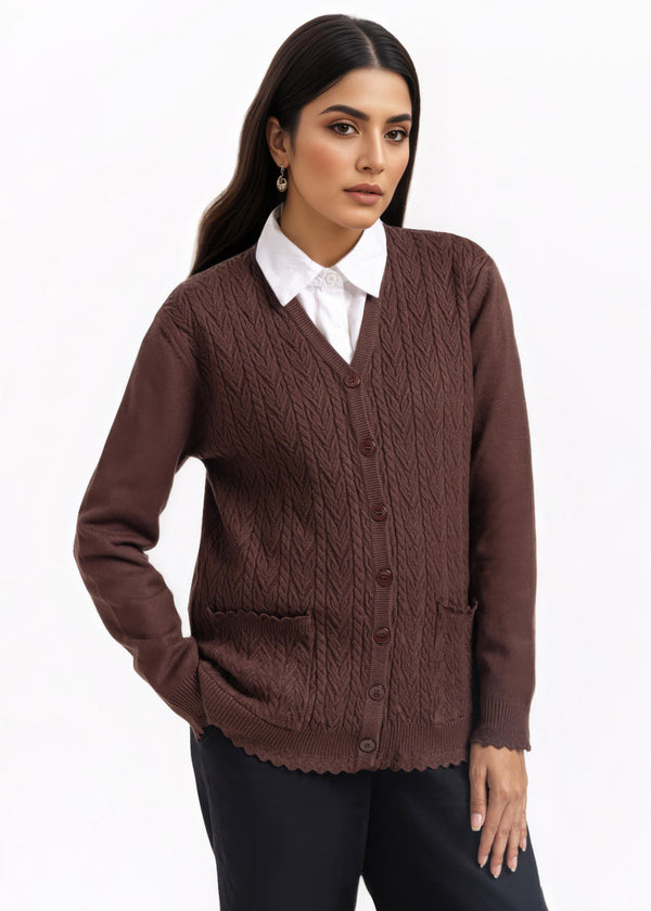 D-Brown-V-Cardigan Full Sleeves Sweater (25Y-233-67)