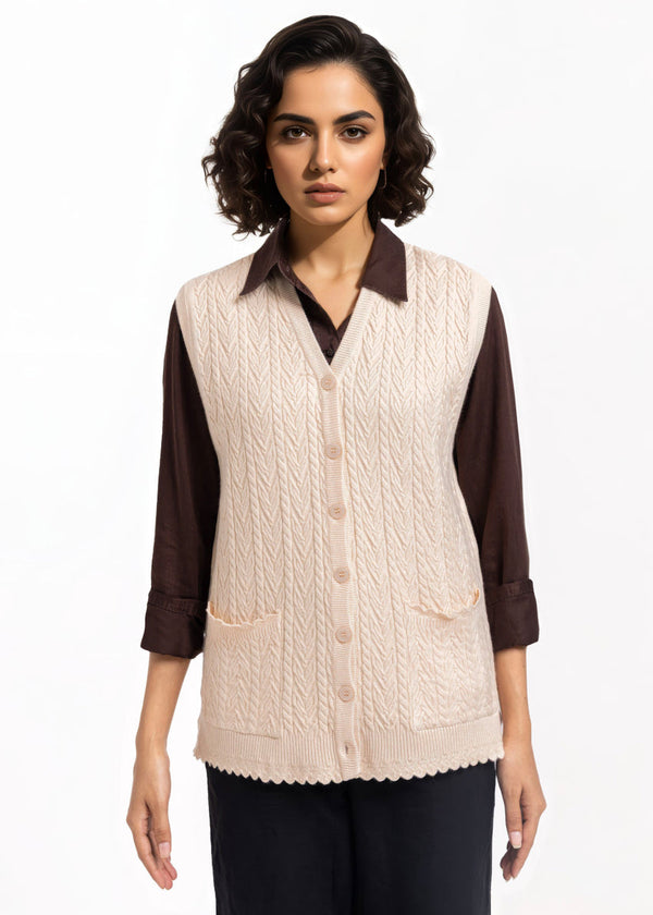 Beige-V-Cardigan Sando Sweater (25Y-234-67)
