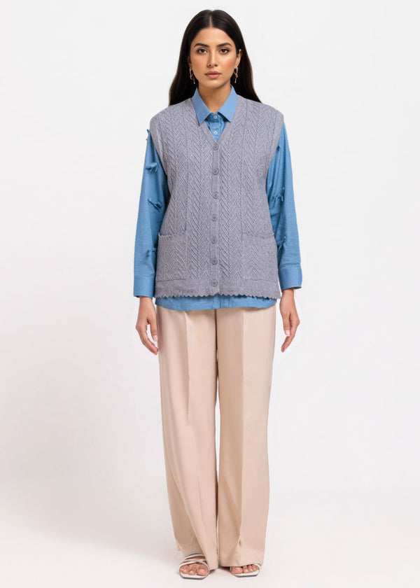 Grey-V-Cardigan Sando Sweater (25Y-236-67)