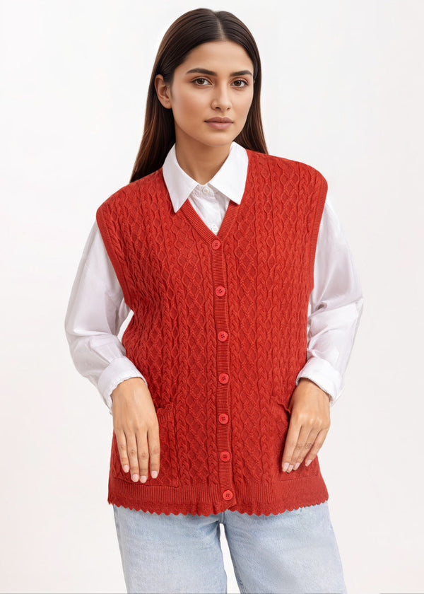 Maroon-V-Cardigan Sando Sweater (25Y-236-67)