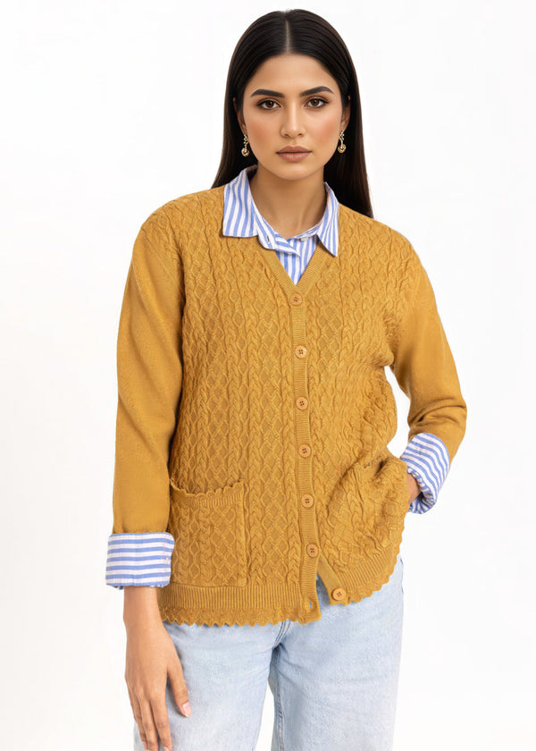 Gold-V-Cardigan Full Sleeves Sweater (25Y-237-67)