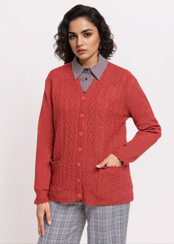 Rust-V-Cardigan Full Sleeves Sweater (25Y-237-67)