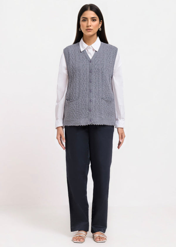 Charcoal-V-Cardigan Sando Sweater (25Y-238-67)