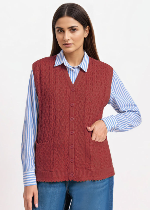 Rust-V-Cardigan Sando Sweater (25Y-238-67)