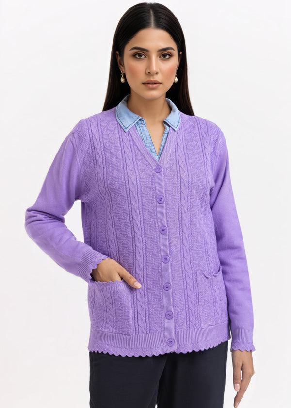 Lilac-V-Cardigan Full Sleeves Sweater (25Y-239-67)