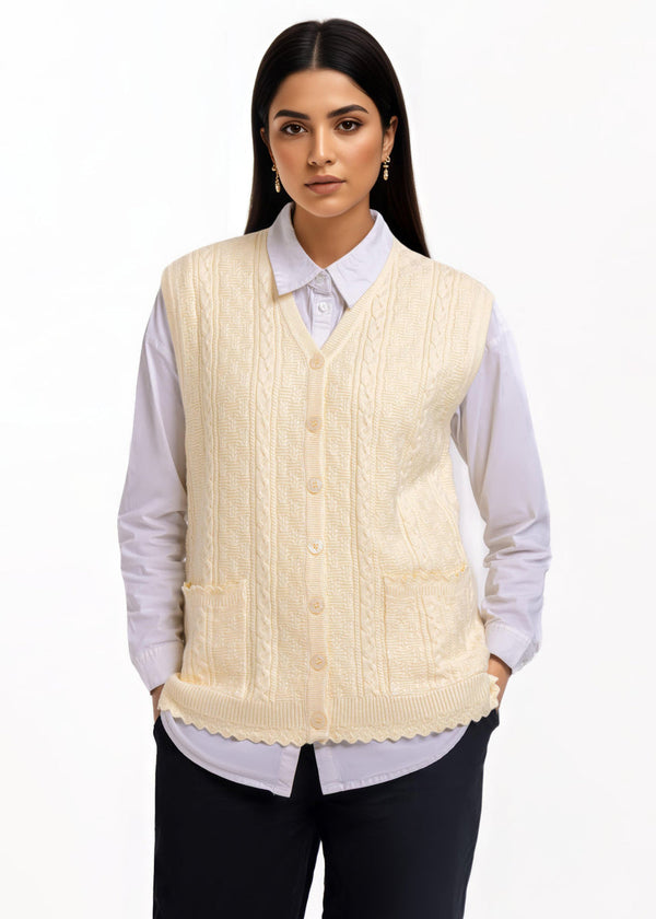 O-White-V-Cardigan Sando Sweater (25Y-240-67)