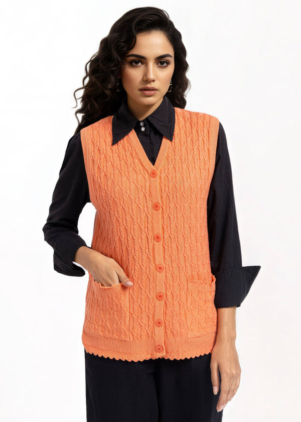 Peach-V-Cardigan Sando Sweater (25Y-242-67)