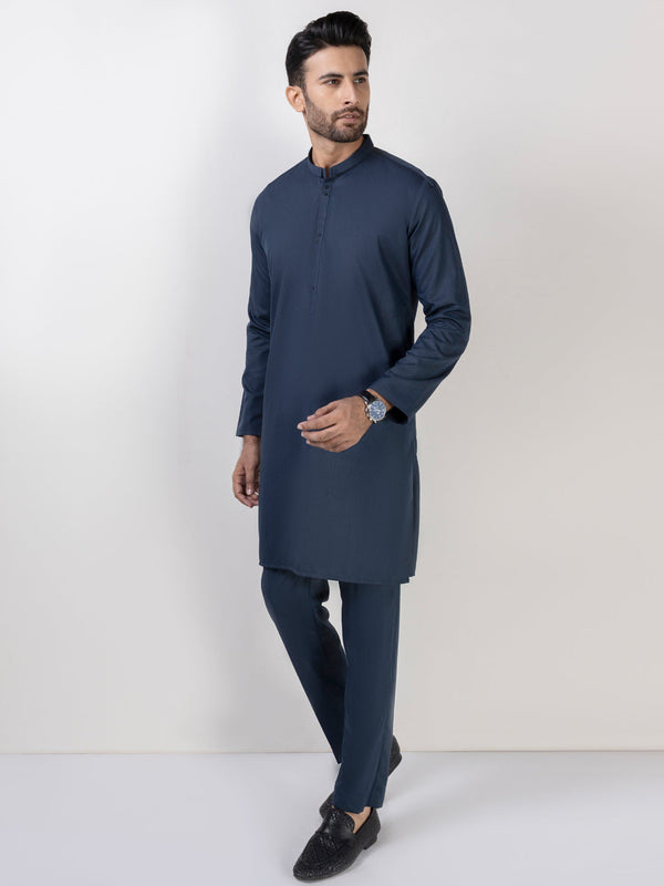 Midnight Blue Blended Kurta Trouser - AL-KT-3029