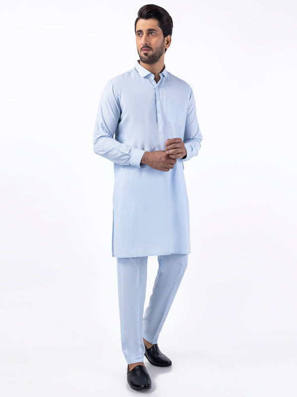 Light Blue Blended Kurta Trouser - AL-KT-3080