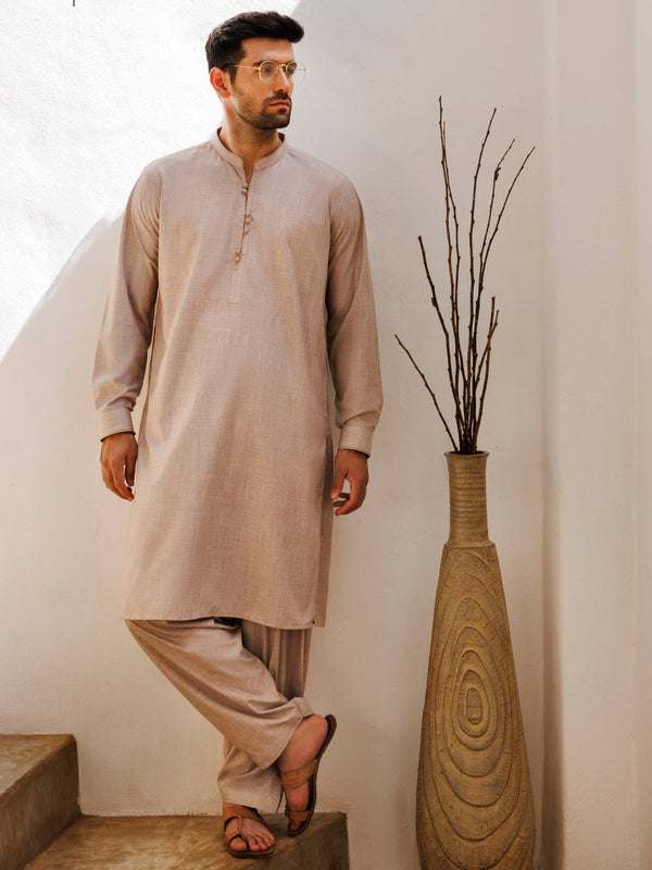 Light Brown Blended Kameez Shalwar - AL-KS-3103
