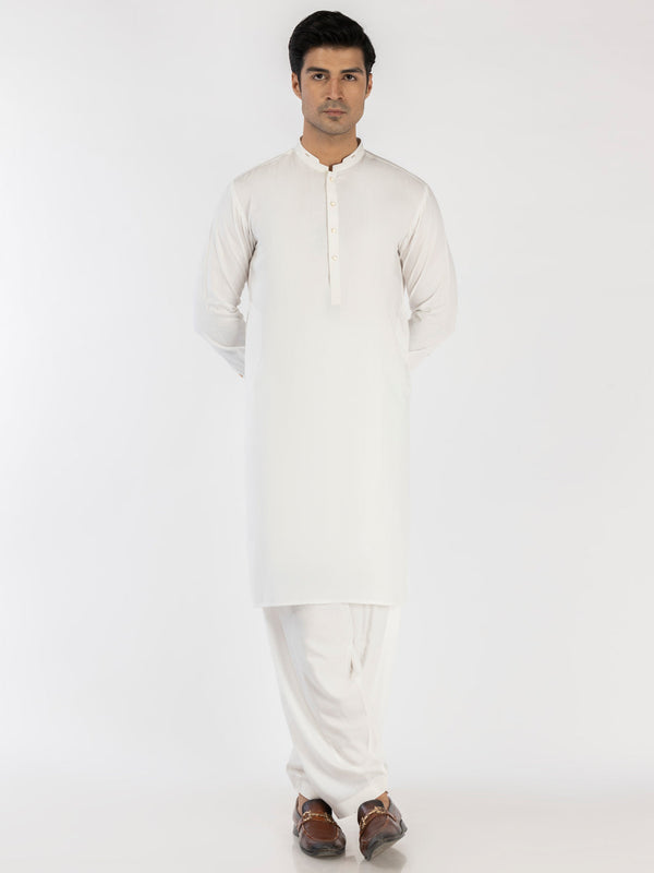 White Blended Kameez Shalwar - AL-KS-3199