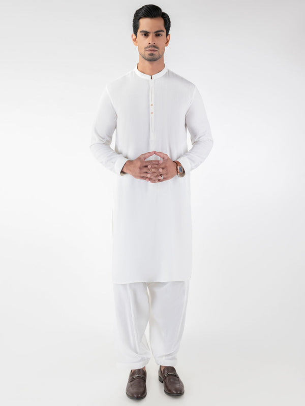 White Blended Kameez Shalwar - AL-KS-3202