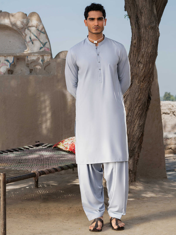 Light Grey Blended Kameez Shalwar - AL-KS-3207