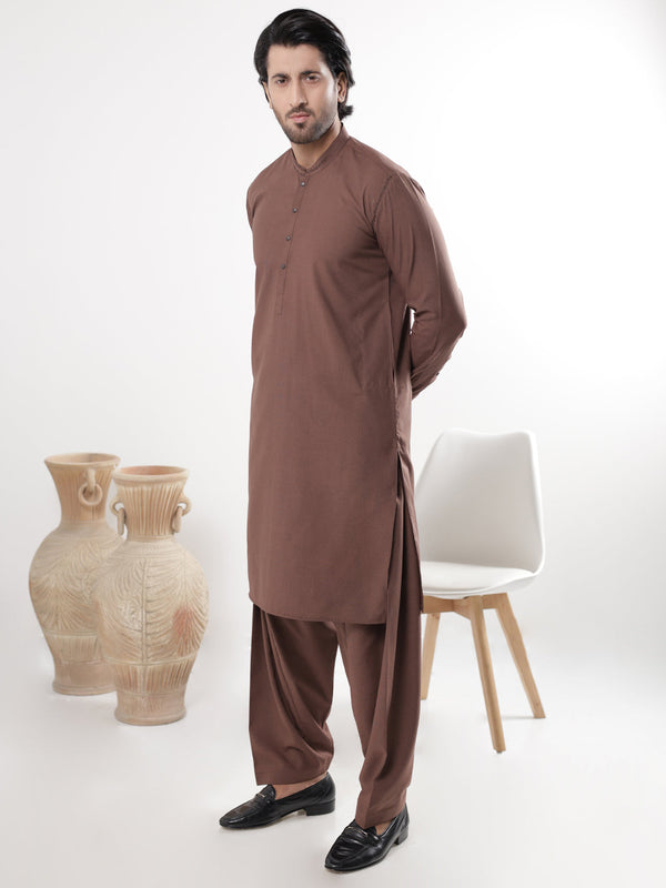 Brown Blended Kameez Shalwar - AL-KS-3234