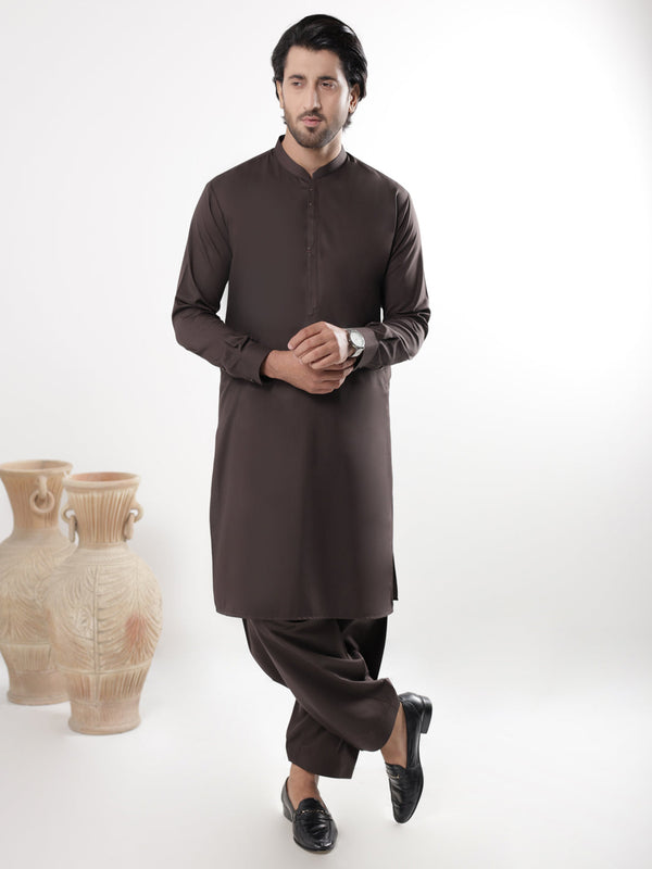 Brown Blended Kameez Shalwar - AL-KS-3237