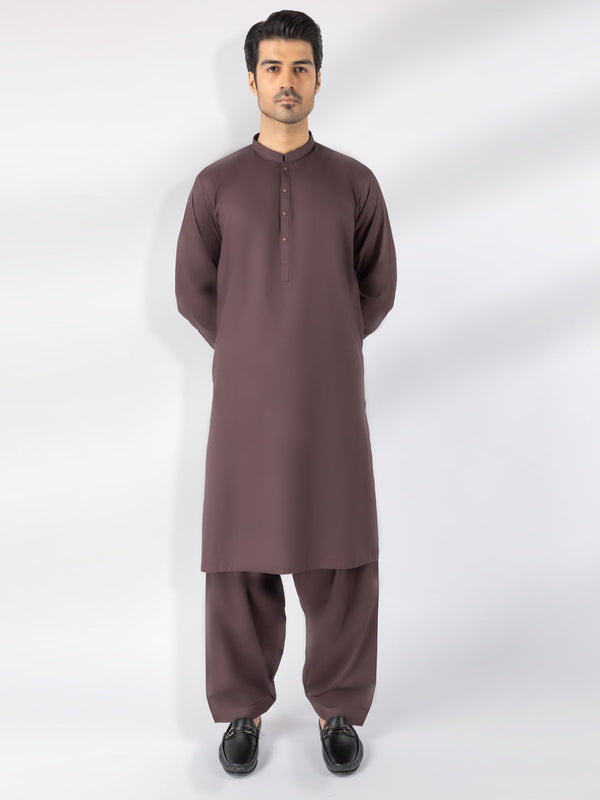 Dark Brown Cotton Kameez Shalwar - AL-KS-3242A