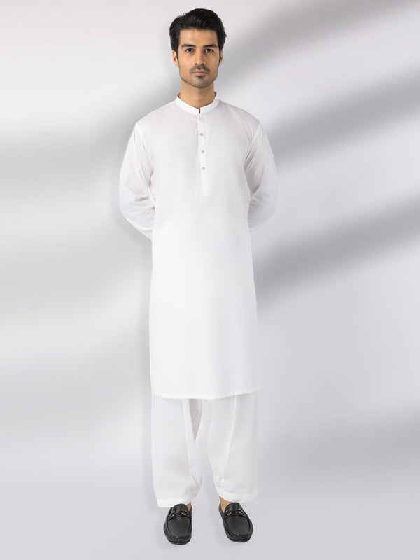 White Blended Kameez Shalwar - AL-KS-3243A
