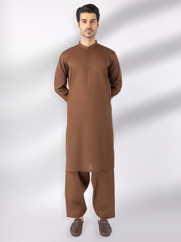 Brown Cotton Kameez Shalwar - AL-KS-3245A
