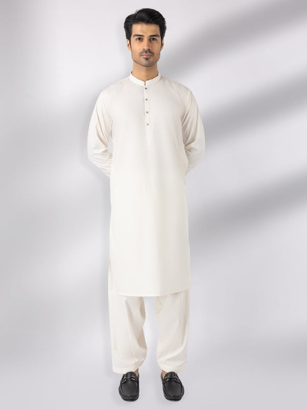 Off White Blended Kameez Shalwar - AL-KS-3247A