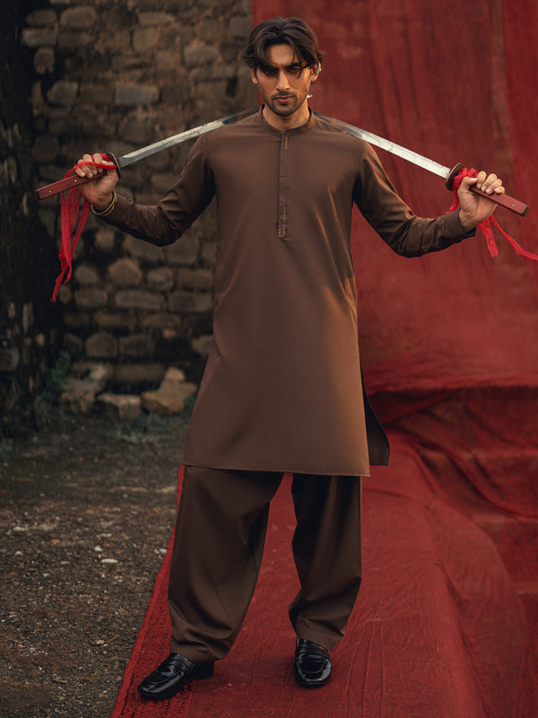 Brown Semi-Formal Kameez Shalwar - AL-KS-3253