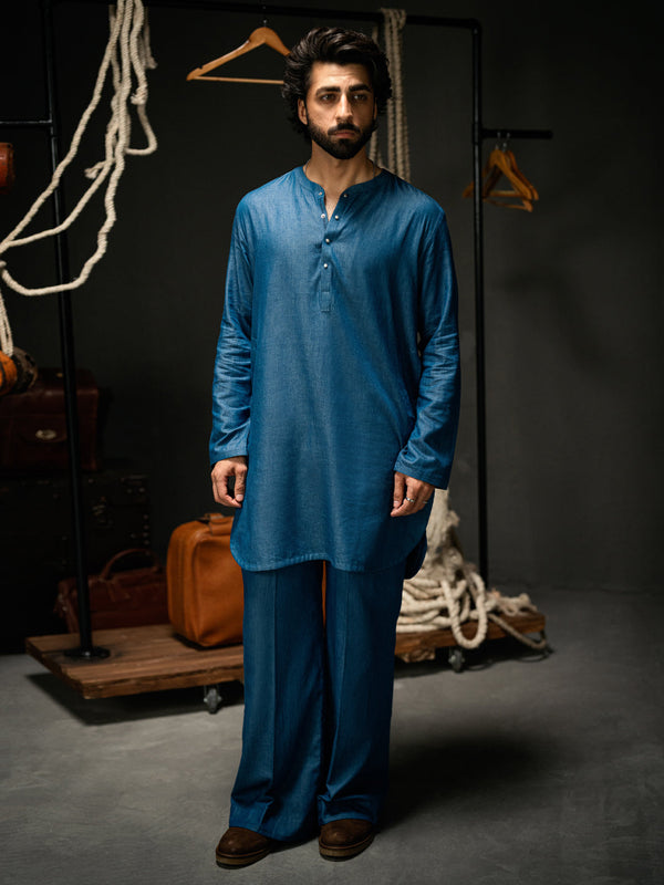 Blue Denim Kurta Trousers - AL-KT-3262