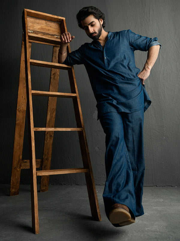 Blue Denim Kurta Trousers - AL-KT-3263