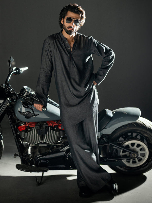 Charcoal Denim Kurta Trousers - AL-KT-3264