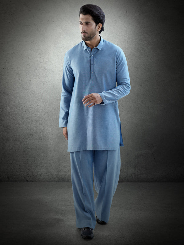 Light Blue Denim Kurta Trousers - AL-KT-3281