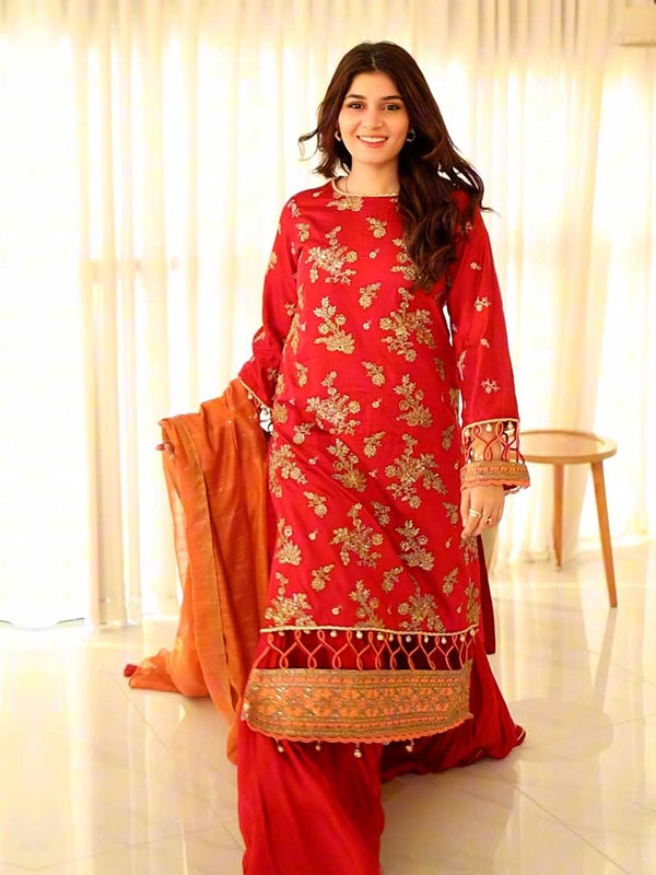 3PC Unstitched Festive Embroidered Suit (JI020)